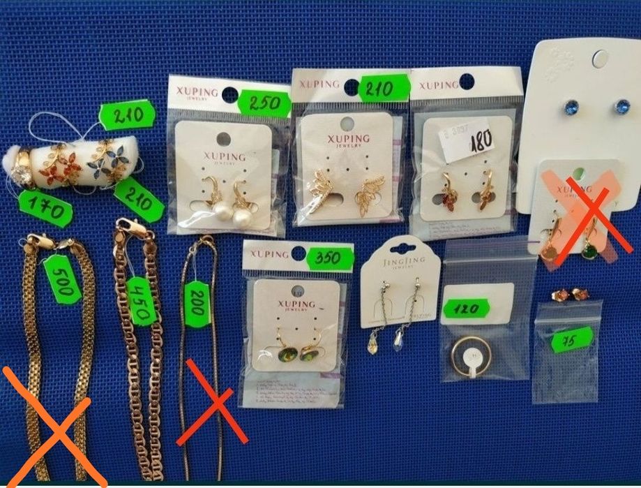 Біжутерія, медичне золото, Ксюпинг, сережки, серьги, ланцюжки, цепочки