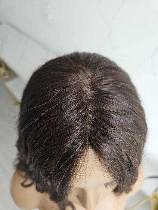 Tupet topper Klaudia fale imitacja skóry naturalny brąz duża baza pełne krycie  50 cm