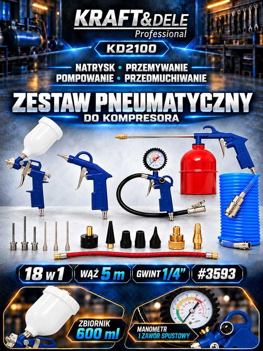 Zestaw pneumatyczny do kompresora 18 w 1 narzędzia pnemuatyczne narzędzia do sprężarki zestaw do kompresora zestaw narzędzi do sprężarki KD2100