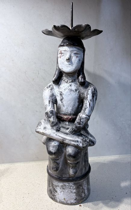 Large sculptural Asian candelabrum in painted bronze - height 43 cm