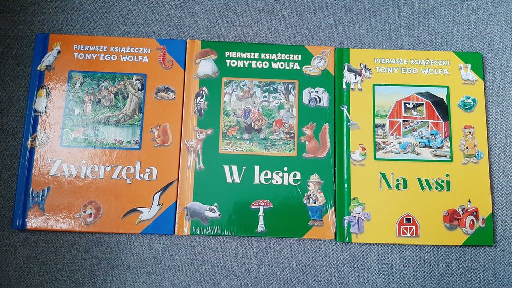 Tony Wolf seria Pierwsze książeczki 3 szt Mały atlas zwierząt las wieś