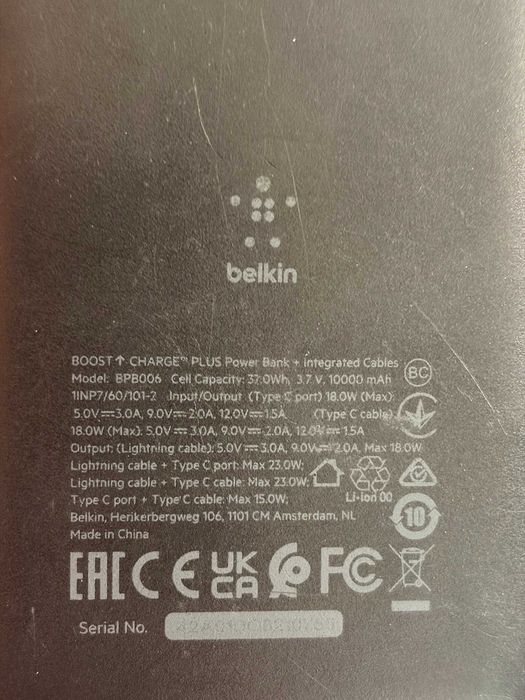 Павербанк Belkin 10000mAh 23W USB-C + Lightning