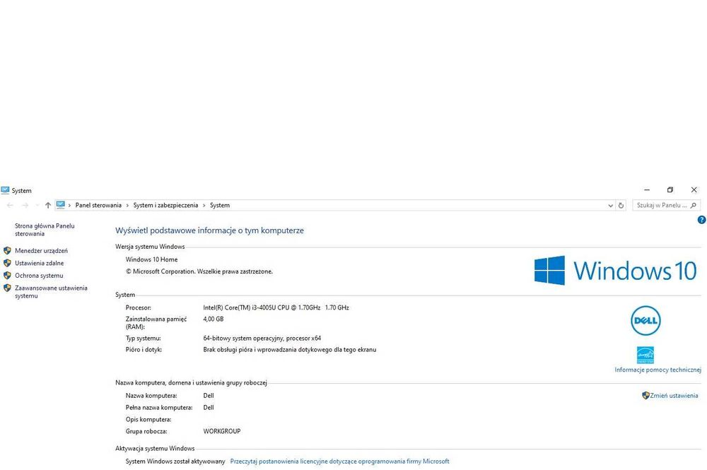 Laptop DELL z Windows 10