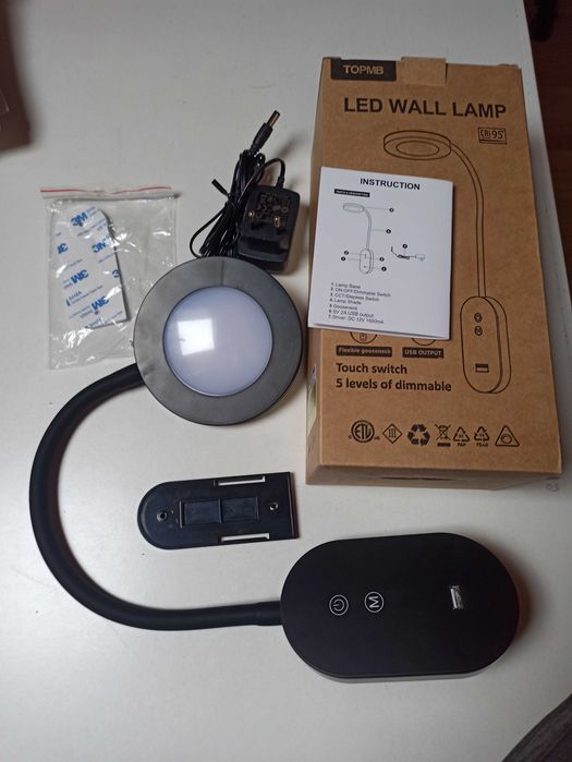 Lampka do czytania na ścianę, lampka nocna LED czarny mat