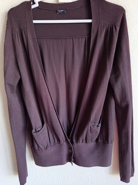 Casaco malha castanho