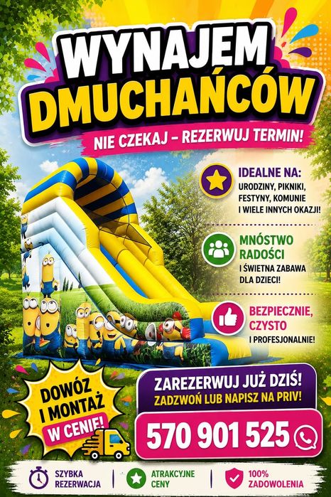 Dmuchańce, Wynajem, Zjeżdżalnie, Zamki, Plac Zabaw, Urodziny Komunie