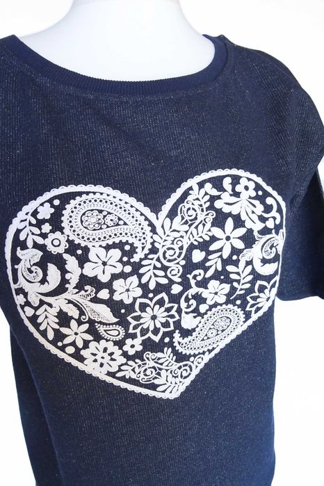 Bluzka 3/4 rękaw, Pepco, granat, rozmiar M (38), folk paisley serce