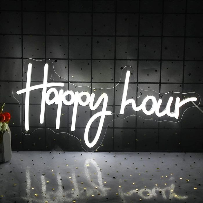 Neon LED Happy Hour znak świetlny świecący biały