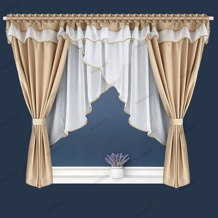 Komplet firana i zasłony beżowe 150x400