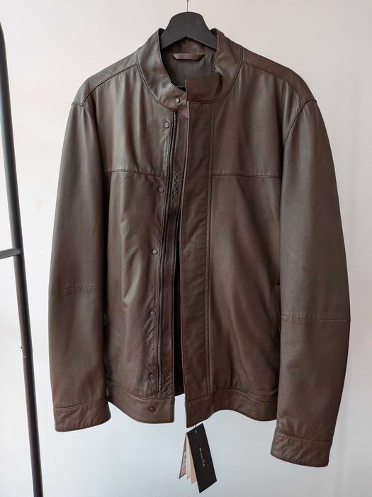 Massimo Dutti Nappa Leather Bomber Jacket Brown Size: L