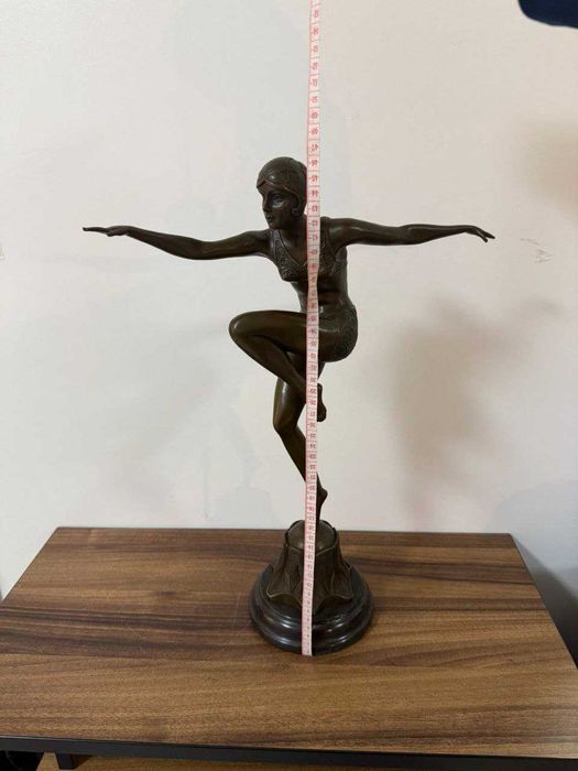 бронзовая статуетка фигурка танцовщица арт-деко бронза мрамор винтаж