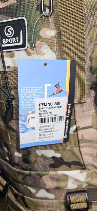 Mochila camuflada 80lt