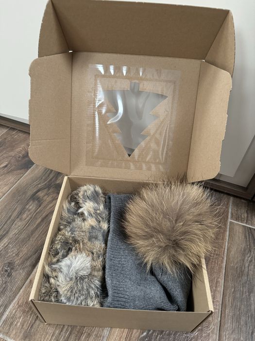 Komplet na prezent naturalne futro czapka + szalik Gatta