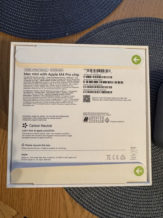 Mac Mini M4, 12 rdzeni CPU i 16 rdzeni GPU, 24 GB RAM, 512 GB SSD