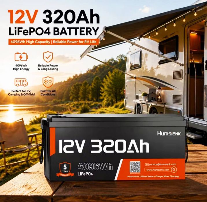Якісний фірмовий літій-залізо-фосфатний (LiFePO4) акумулятор Humsienk 12V 320Ah BMS 250A