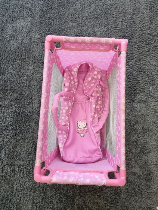 Conjunto  carrinho cama alcofa e saco hello kitty  como novo