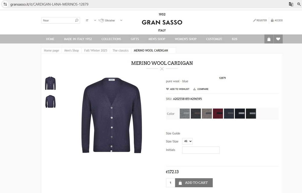 Gran Sasso, 100% Вовняний Люксовий Італійський кардиган   L/XL