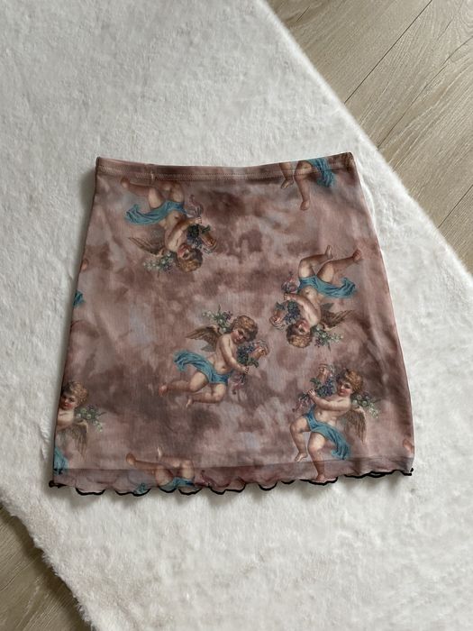Krótka spódniczka w aniołki XS 34 S 36 shein mesh