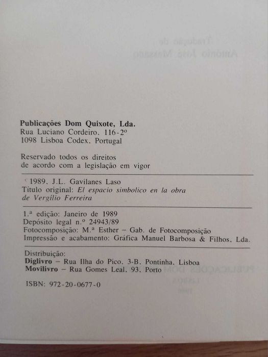 Vergilio Ferreira: Espaço Simbólico e Metafísico - Gavilanes Laso