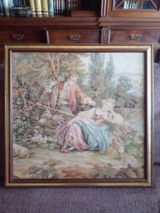 Quadro antigo em tapeçaria GOBLIN(0,55cm×0,57cm)