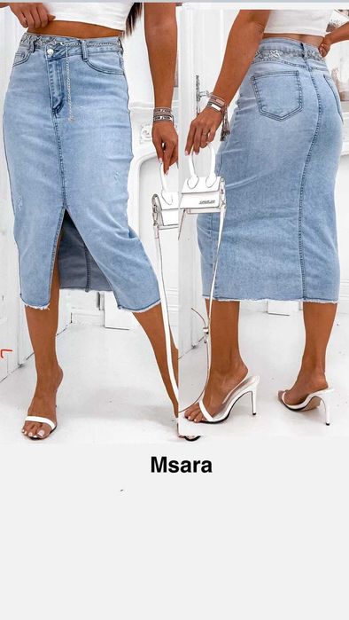 Spódnica MSara jeans, Plus Size r. 32, długa rozporek !!!
