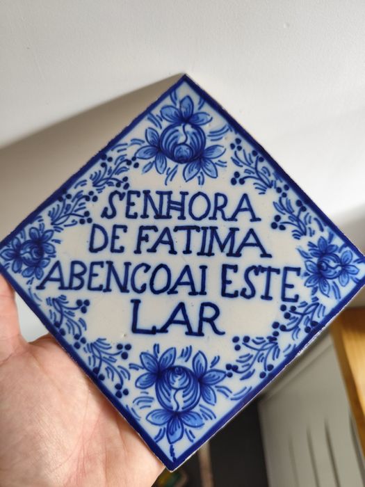 Azulejo antigo Senhora de Fátima abençoai este lar