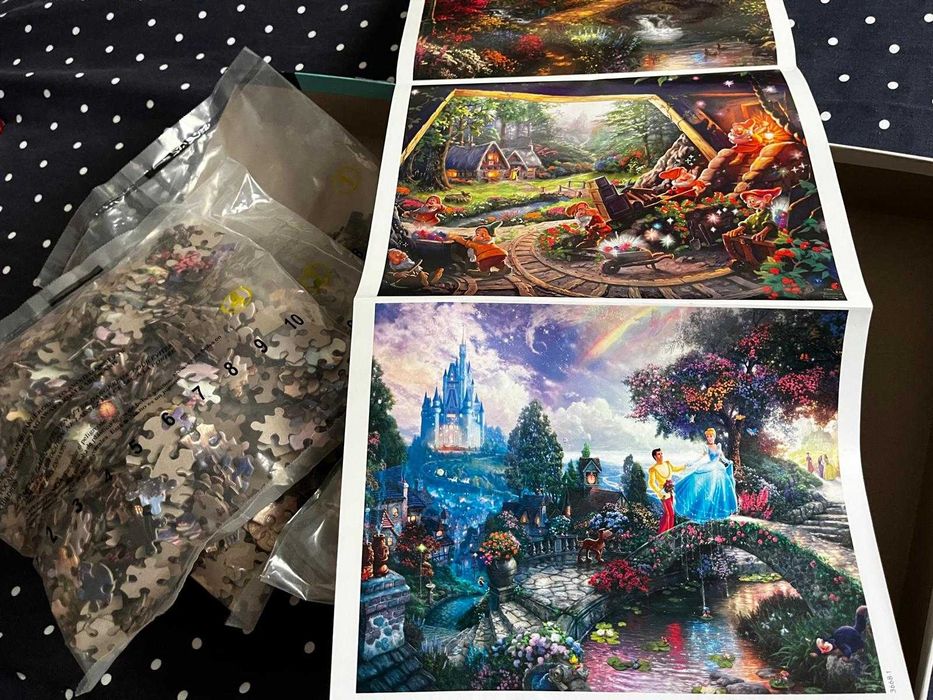 Puzzle Schmidt - Disney por Thomas Kinkade: 1000 peças; 4x 500 peças (Pequena Sereia, Aristogatos, Pocahontas, 101 Dálmatas, Rei Leão, Peter Pan)