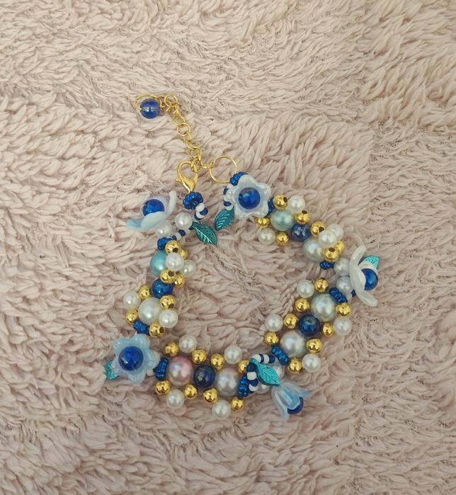Bransoletka handmade - niebieskie kwiatki