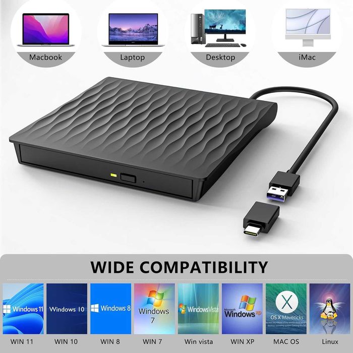 DANGZW napęd zewnętrzny odtwarzacz CD DVD USB 3.0 USB-C PC laptop