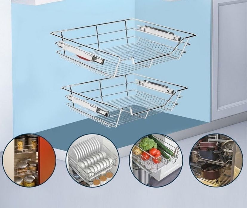Conjunto de dois cestos gaveta telescópio cozinha  50cm