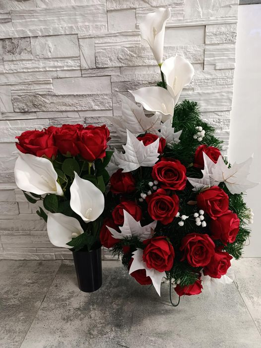 Komplet xxl wiązanka bukiet stroik kompozycja na grób kwiaty sztuczne