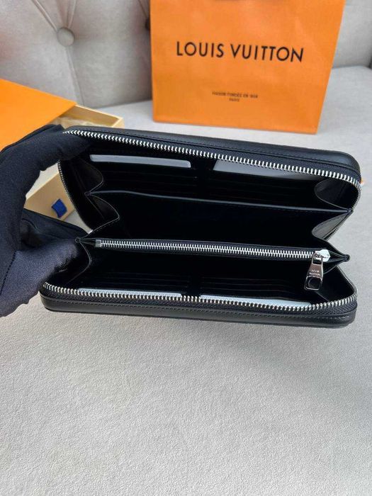 Кожаный органайзер Louis Vuitton черный кошелек Луи Виттон клатч k425