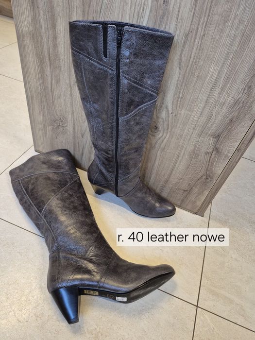 Skórzane kozaki damskie made in Italy  r. 40 skóra naturaln