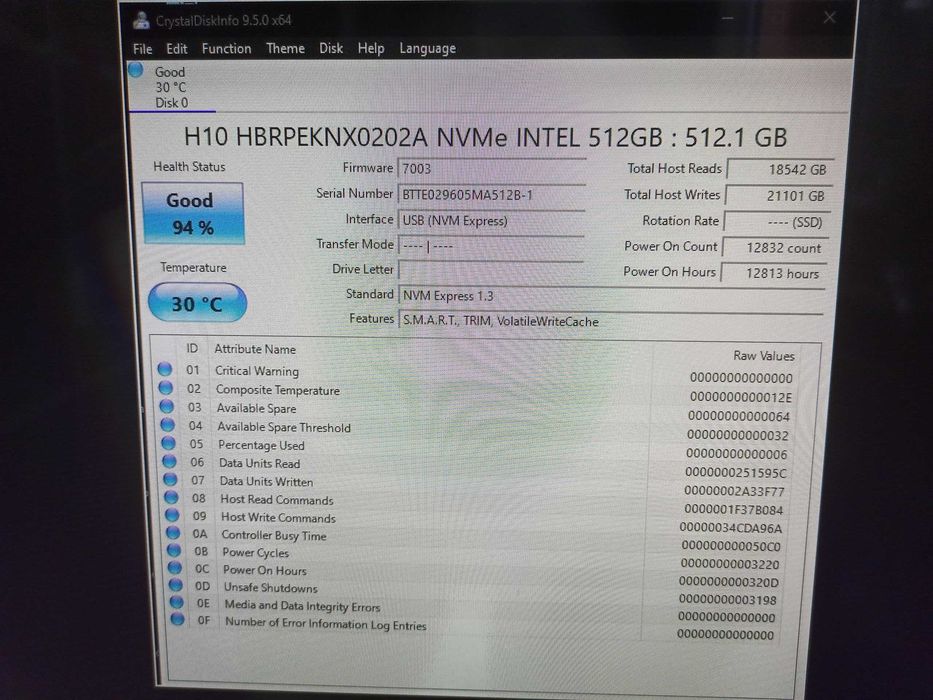 512Gb NVMe SSD Intel H10 m.2 2280