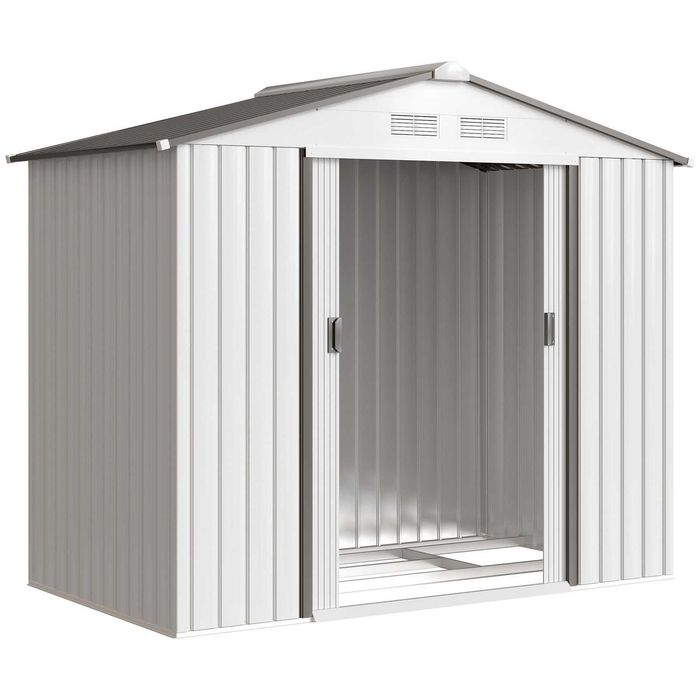 Abrigo de Jardim Metálico 213x130x185 cm Branco e Cinzento