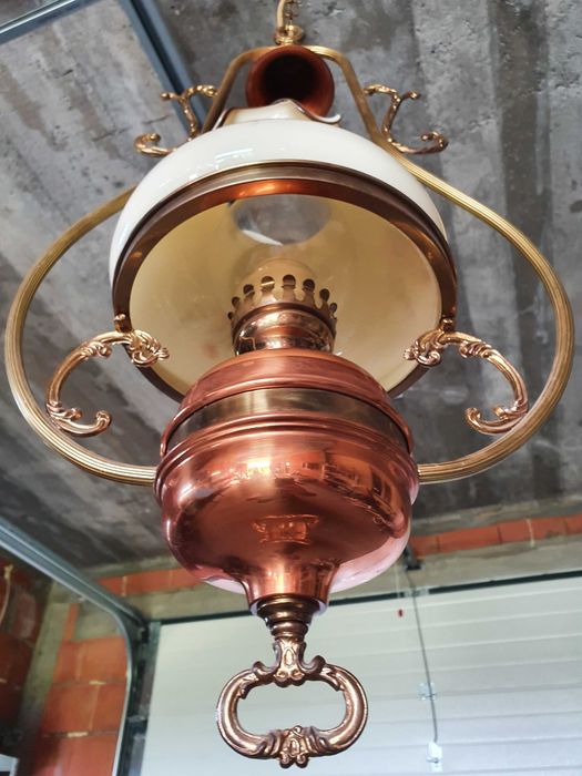 Lampa wisząca retro miedziana.