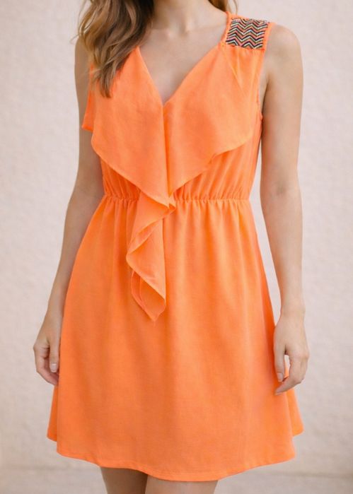 Vestido Verão Laranja Neon Vila