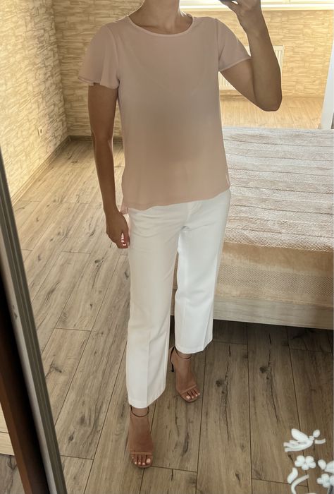 Шифонова блуза кофта топ з коротким рукавом пудрова рожева