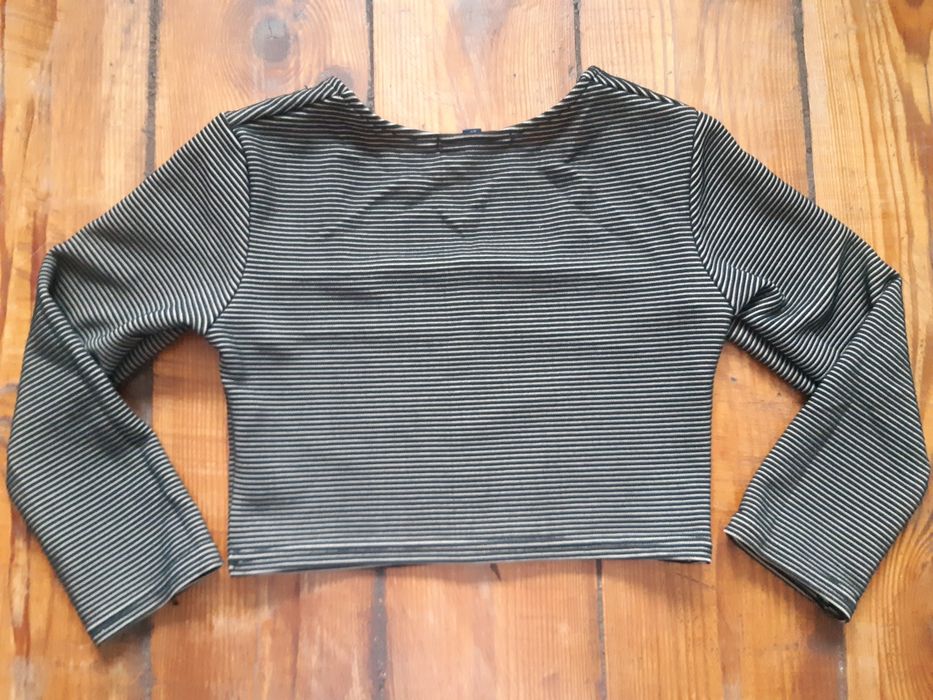 Czarna bluzka w paski crop top S 36
