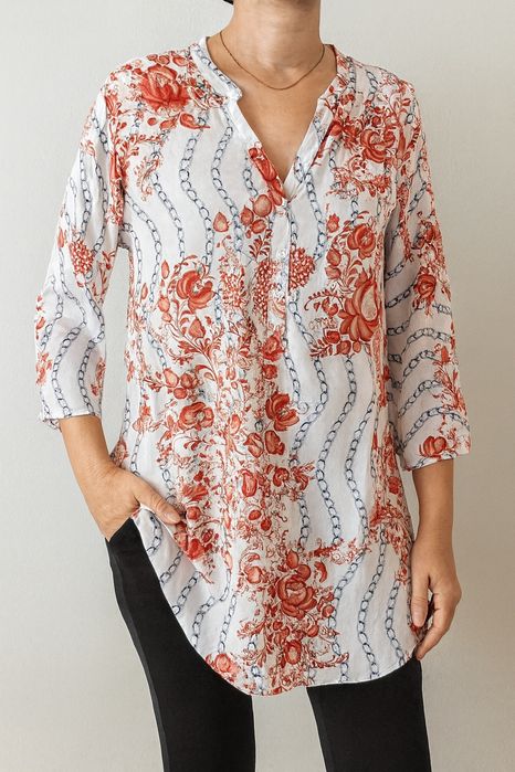 Blusa / Túnica padrão floral, tons vermelhos - Max & Lucas - Tam.XXXL