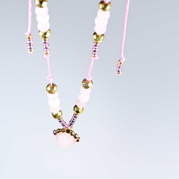 Naszyjnik Makrama neon bezwarunkowa miłość kwarc różowy, hematyt