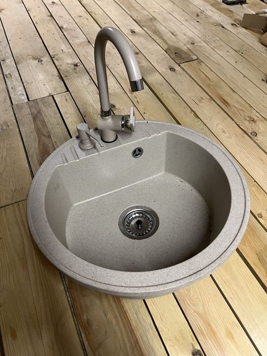 Nowy Zlewozmywak granitowy 51x51 cm beżowy Ferro Mezzo II + bateria