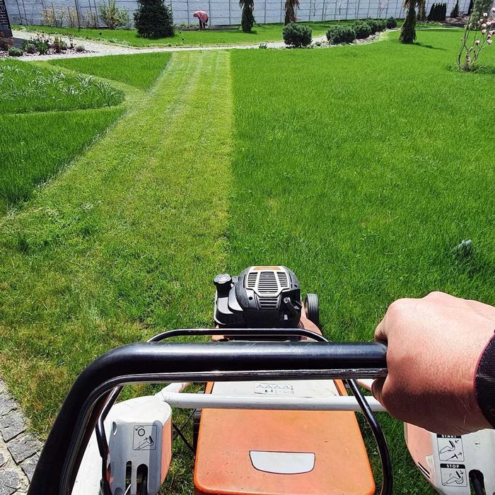 Догляд за садом. Покос газона. Підживлення/обробка рослин та газону