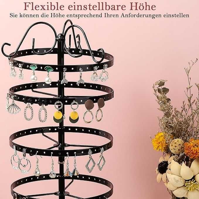 Obrotowy stojak na kolczyki 6 poziomów 264 otwory czarny organizer