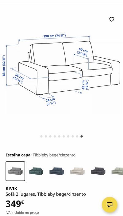 Sofá 2 lugares Kivik ikea