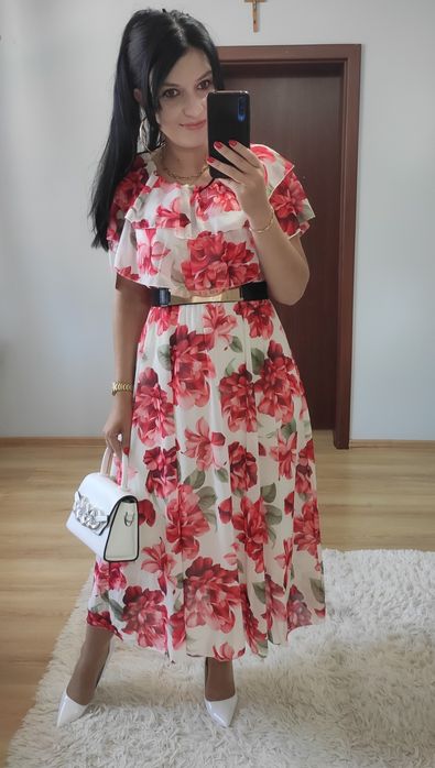 Sukienka MIDI w kwiaty Hiszpanka wesele komunia chrzciny