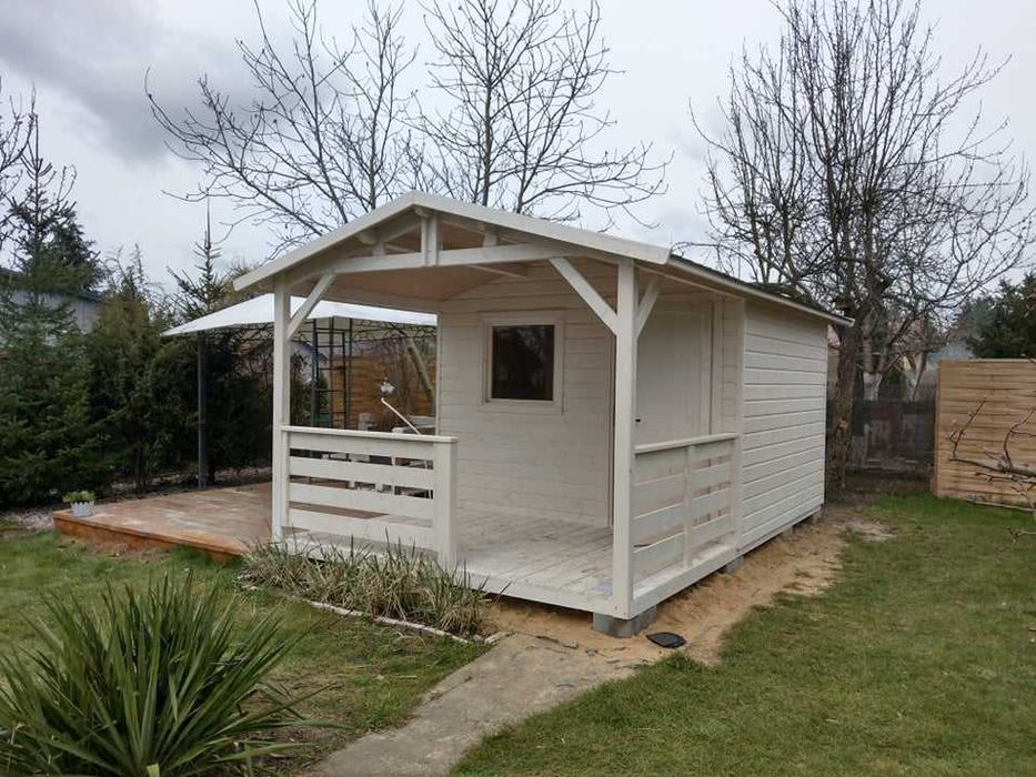 Domek drewniany, ogrodowy, z tarasem,  na działkę ROD, 3x4m z montażem