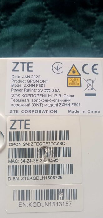 абонентский терминал GPON ONT ZTE ZXHN F601