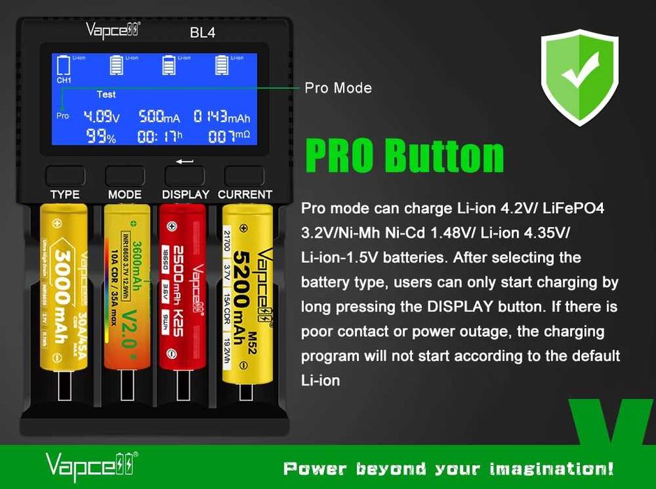 VAPCELL BL4 Зарядний пристрій Гарантія Li-ion 1.5V 3.7V NiMH LiFePO4