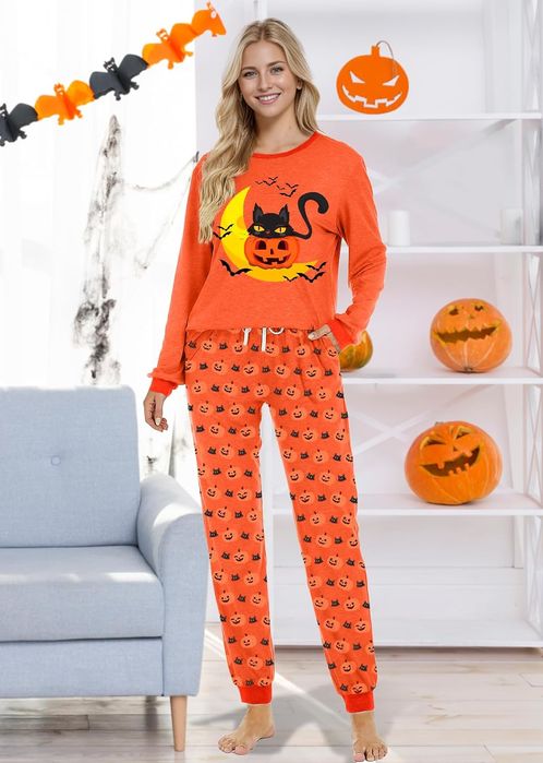 Męska piżama Halloween dynia, dwuczęściowa, XXL, pomarańczowa